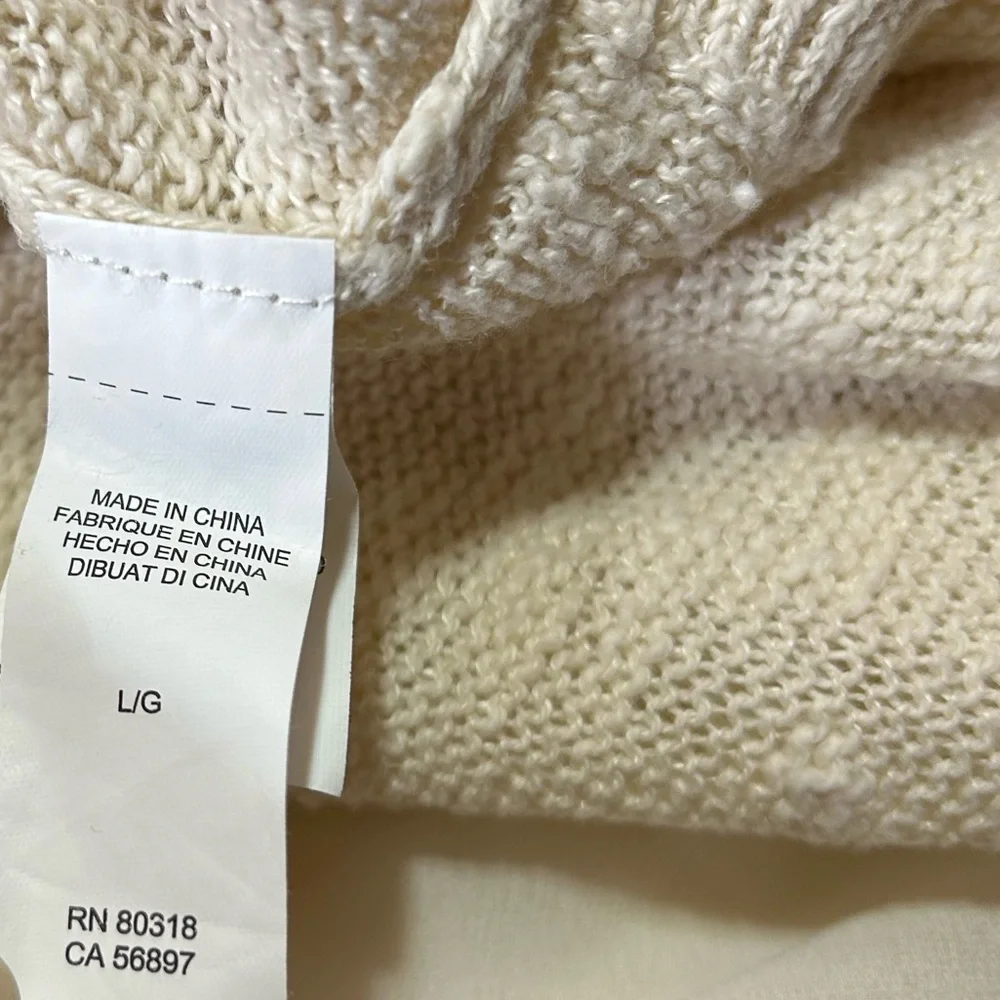 Lucky Brand Ivory Linen Blend Layered‎ Split Back Lace Sleeve Sweater